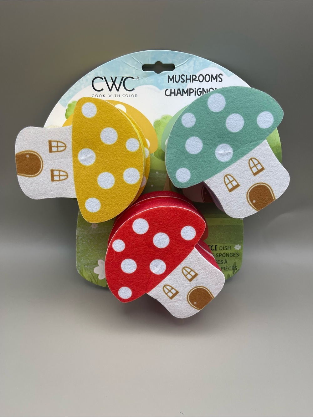 CWC Mushroom Dish Sponges - Red, Yellow, Green